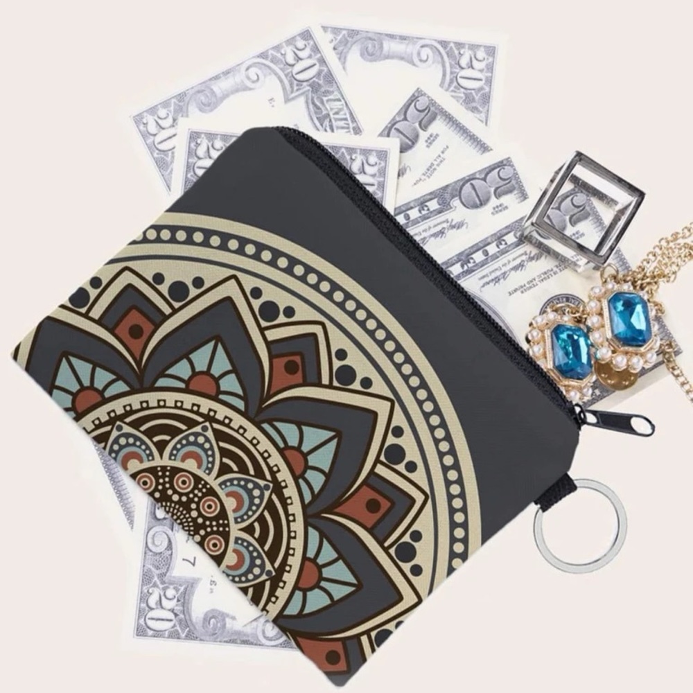New Bohemian Mandala Graphic Blue Red Tan Artistic Multicolour Coin Purse - Picture 4 of 8